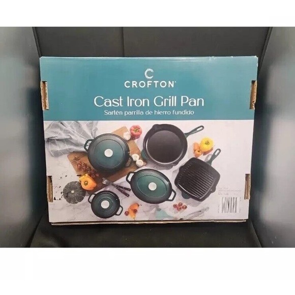 Crofton 11" Square Green Enamel Cast Iron Skillet Frying Pan Double Pour NOS - Picture 1 of 11